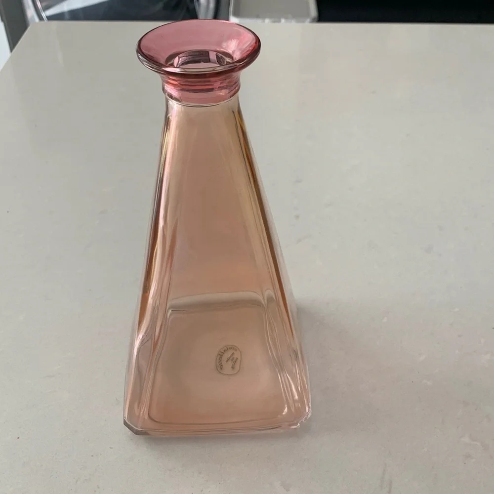 TALL Red Gold Cristallerie Glass Pyramid Italy Liquor Bottle Decanter Barwear